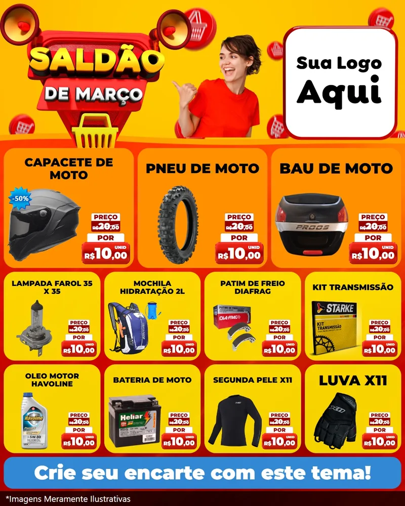 Modelo de Rede Social para Feed Instagram com o tema Saldão de Março para Moto peças