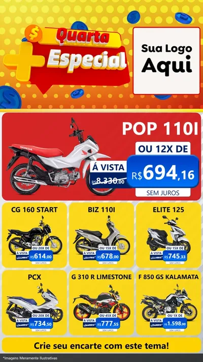 Modelo de Rede Social para Stories com o tema Quarta Mais Especial para Concessionaria de Motos
