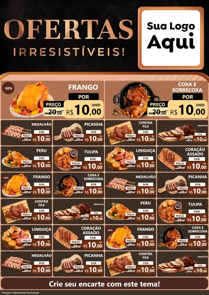 Modelo de Encarte para Encarte A4 Vertical com o tema Ofertas Irresistíveis! para Assados