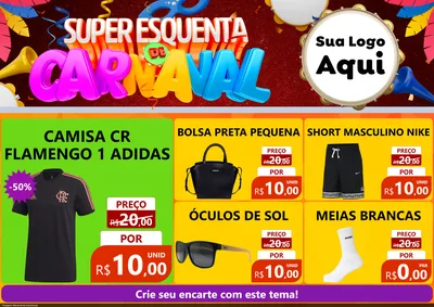 Modelo de Encarte para Encarte A4 Horizontal com o tema Super Esquenta de Carnaval para Roupas e acessórios