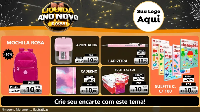 Modelo de TV para TV Horizontal com o tema Liquida Ano Novo É Aqui! para Papelaria