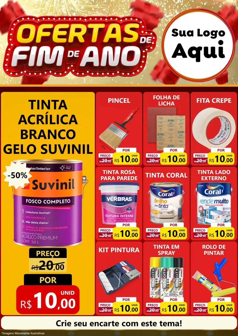 Modelo de Encarte para Encarte A4 Vertical com o tema Ofertas de Fim de Ano para Tintas e Ferramentas