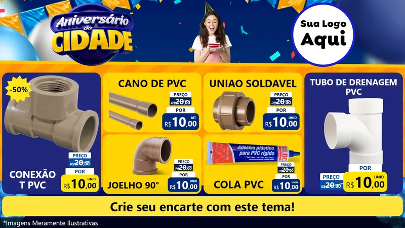 Modelo de TV para TV Horizontal com o tema Aniversário da Cidade para Tubos e conexões