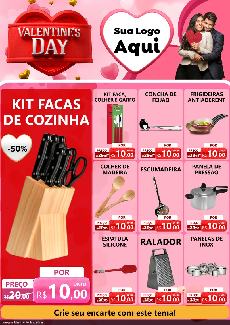 Modelo de Encarte para Encarte A4 Vertical com o tema Valentine's Day para Utilidades Domésticas