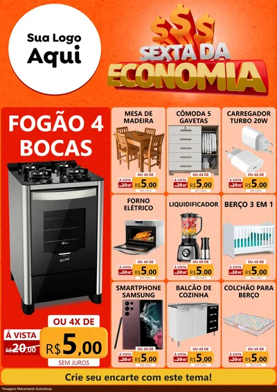 Modelo de Encarte para Encarte A4 Vertical com o tema Sexta da Economia para Móveis e Eletro