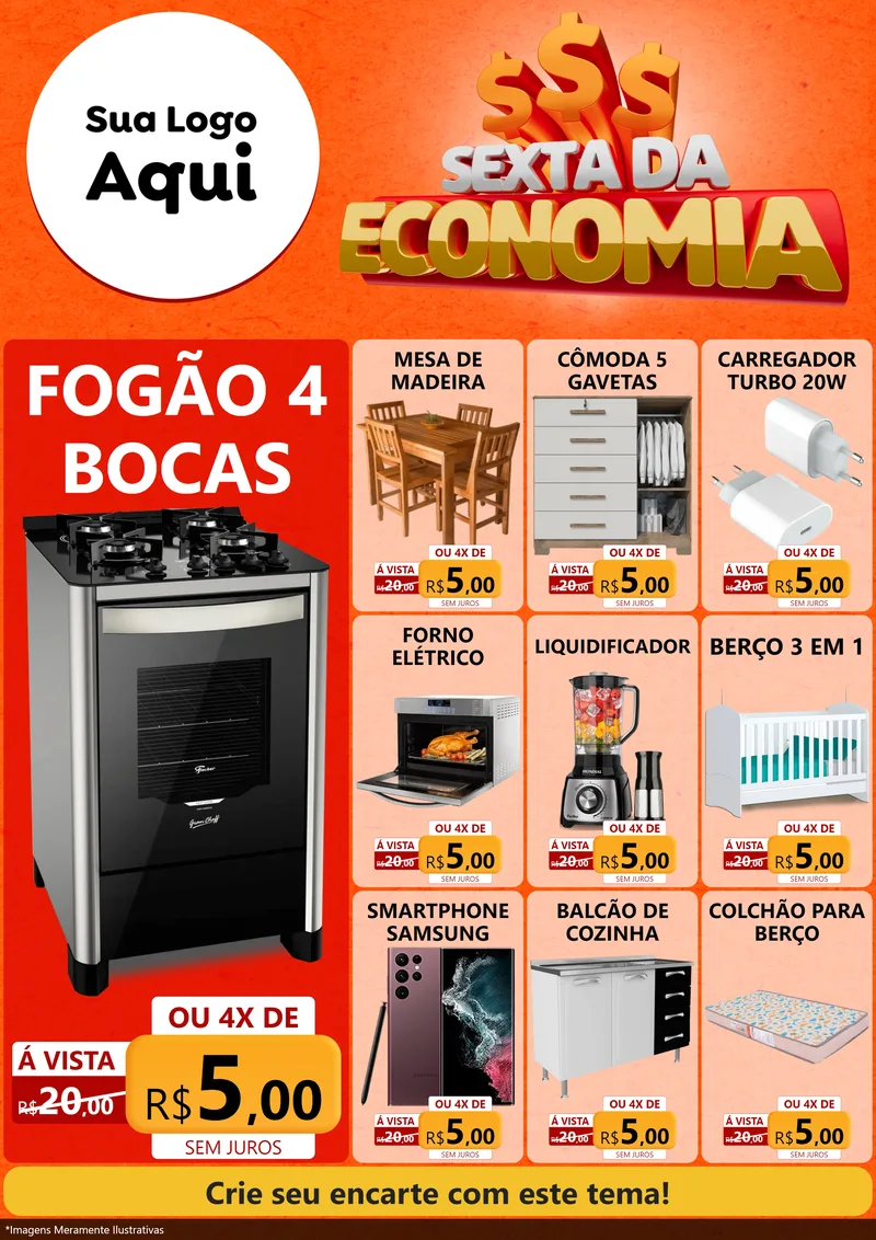 Modelo de Encarte para Encarte A4 Vertical com o tema Sexta da Economia para Móveis e Eletro