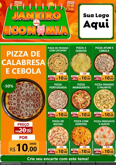 Modelo de Encarte para Encarte A4 Vertical com o tema Janeiro da Economia para Pizzaria