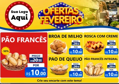 Modelo de Encarte para Encarte A4 Horizontal com o tema Ofertas de Fevereiro para Padaria