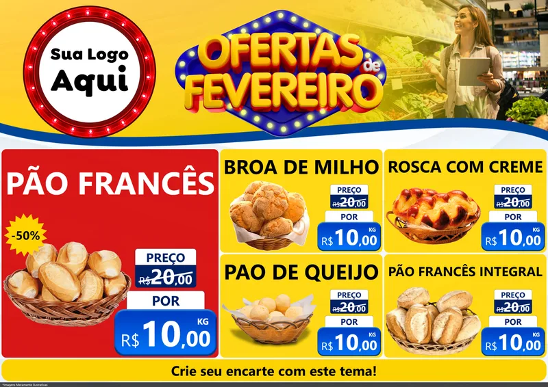 Modelo de Encarte para Encarte A4 Horizontal com o tema Ofertas de Fevereiro para Padaria