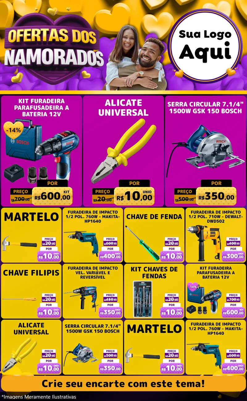 Modelo de Encarte para Encarte Grande com o tema Oferta Dos Namorados para Maquinas e Ferramentas