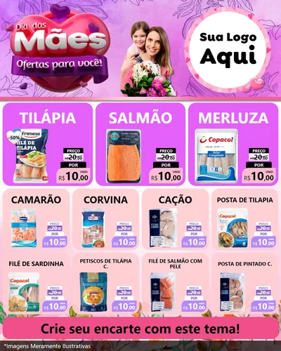 Modelo de Rede Social para Feed Instagram com o tema Dia das Mães Ofertas para Você! para Peixaria