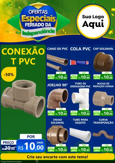 Modelo de Encarte para Encarte A4 Vertical com o tema Ofertas Especiais Feriado da Independência para Tubos e conexões