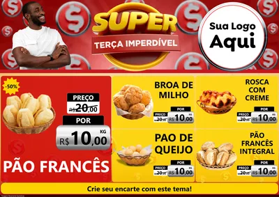 Modelo de Encarte para Encarte A4 Horizontal com o tema Super Terça Imperdível para Padaria