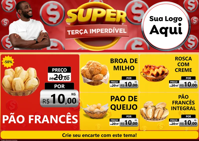 Modelo de Encarte para Encarte A4 Horizontal com o tema Super Terça Imperdível para Padaria