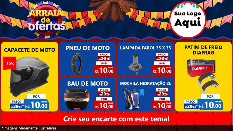 Modelo de TV para TV Horizontal com o tema Arraiá de Ofertas para Moto peças