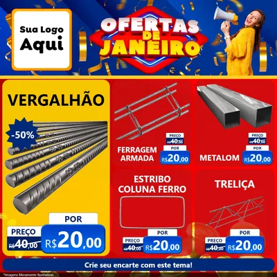 Modelo de Rede Social para Feed Facebook com o tema Ofertas de Janeiro para Ferragens