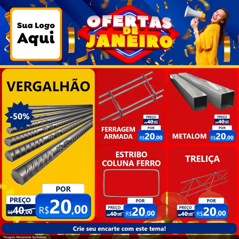 Modelo de Rede Social para Feed Facebook com o tema Ofertas de Janeiro para Ferragens