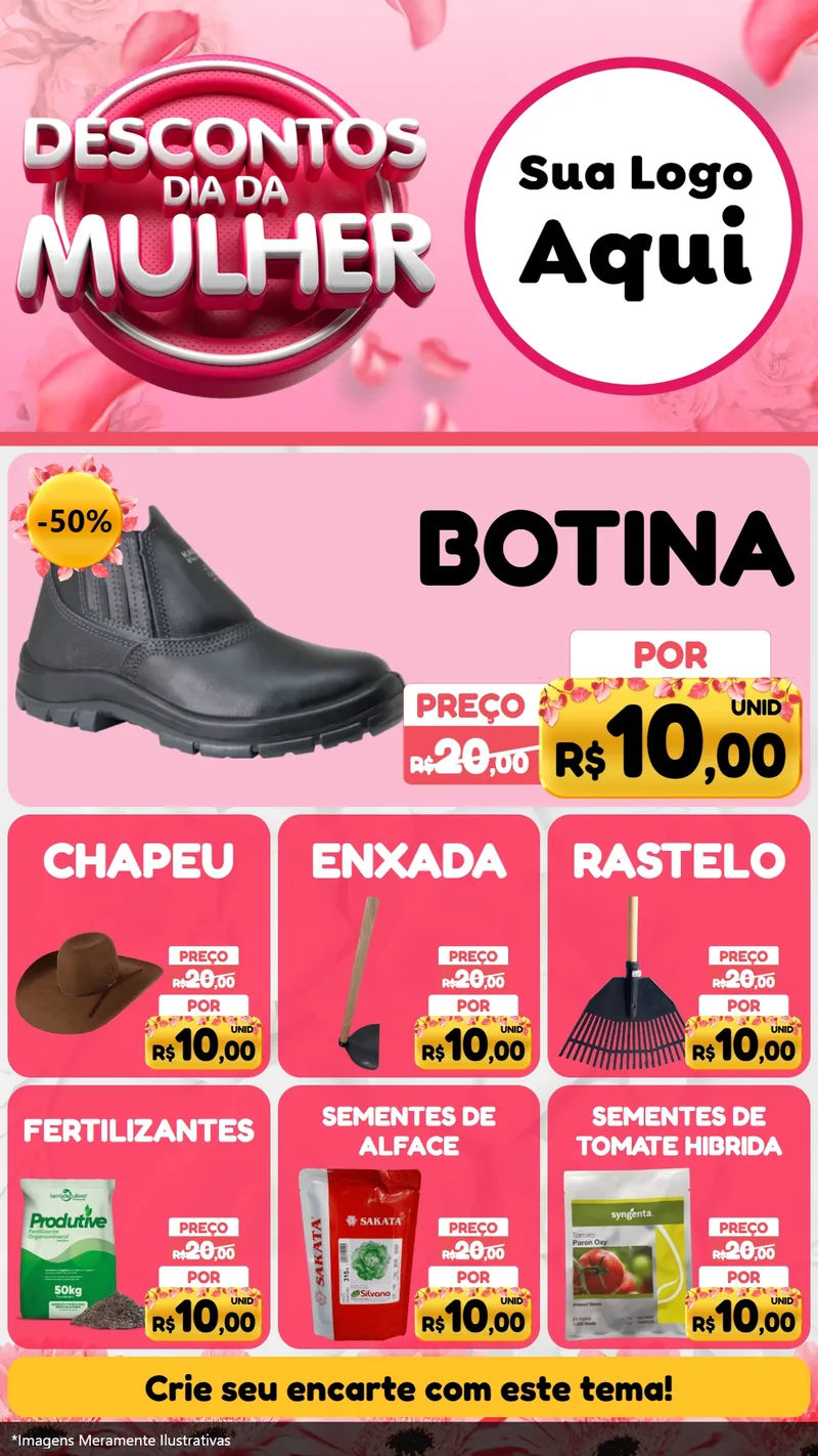 Modelo de Rede Social para Stories com o tema Descontos Dia da Mulher para Agropecuária
