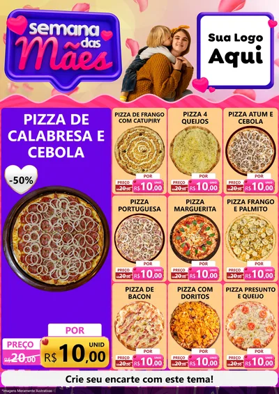 Modelo de Encarte para Encarte A4 Vertical com o tema Semana das Mães para Pizzaria