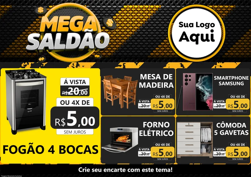 Modelo de Encarte para Encarte A4 Horizontal com o tema Mega Saldão para Móveis e Eletro