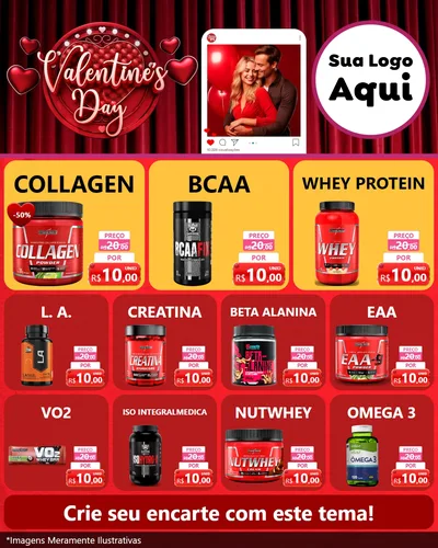 Modelo de Rede Social para Feed Instagram com o tema Valentine's Day para Suplementos alimentares