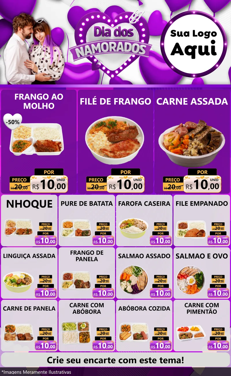 Modelo de Encarte para Encarte Grande com o tema Dia dos Namorados para Restaurante