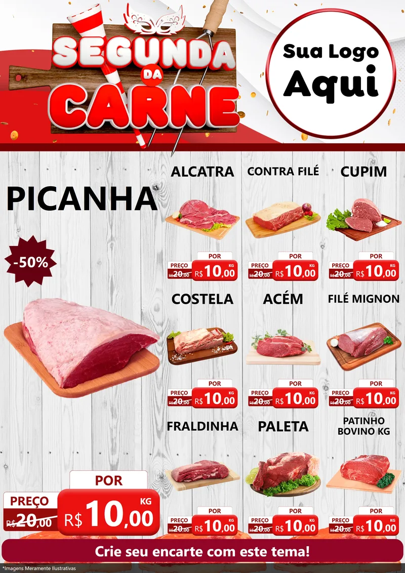 Modelo de Encarte para Encarte A4 Vertical com o tema Segunda da Carne - Carnaval para Açougue