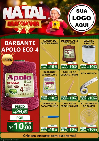 Modelo de Encarte para Encarte A4 Vertical com o tema Natal da Economia para Armarinho e Aviamentos