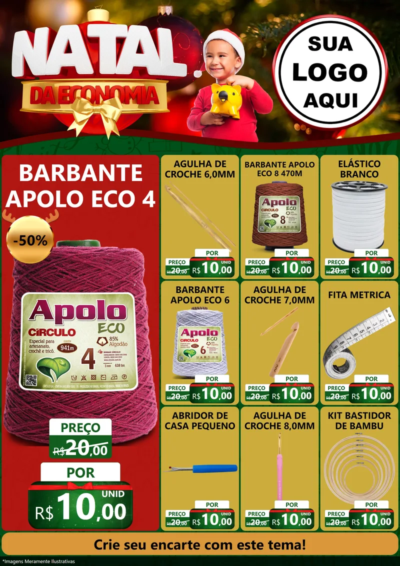 Modelo de Encarte para Encarte A4 Vertical com o tema Natal da Economia para Armarinho e Aviamentos