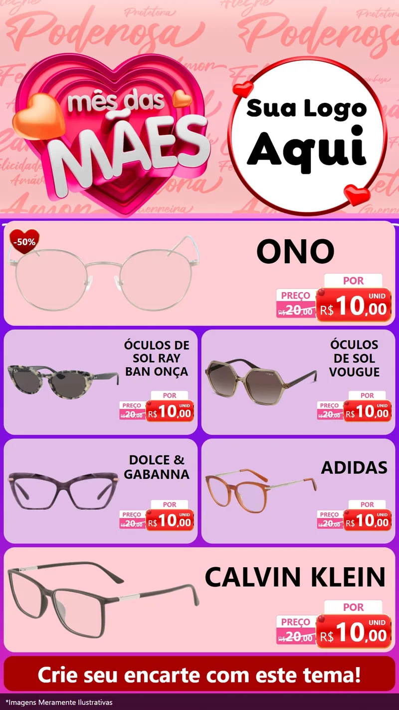 Modelo de TV para TV Vertical com o tema Mês Das Mães para Óticas