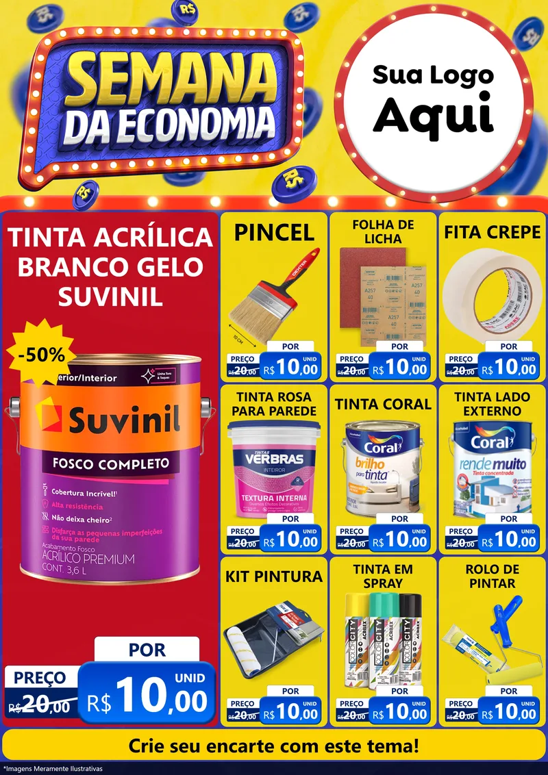Modelo de Encarte para Encarte A4 Vertical com o tema Semana da Economia para Tintas e Ferramentas