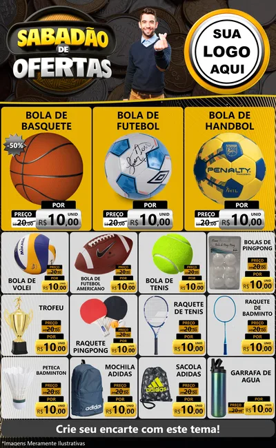 Modelo de Encarte para Encarte Grande com o tema Sabadão de Ofertas para Artigos Esportivos