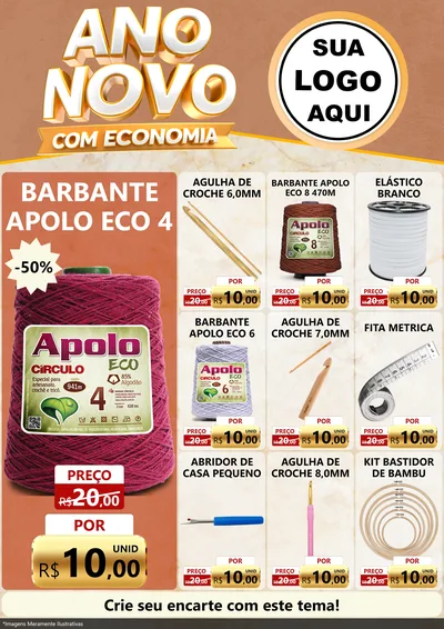 Modelo de Encarte para Encarte A4 Vertical com o tema Ano Novo Com Economia para Armarinho e Aviamentos