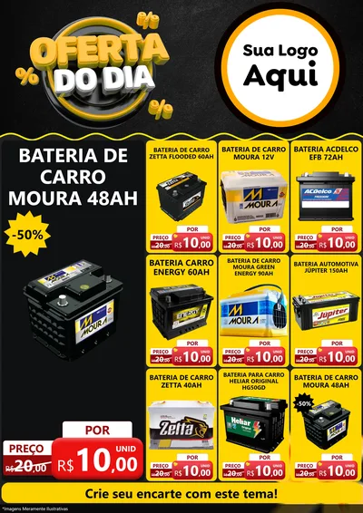 Modelo de Encarte para Encarte A4 Vertical com o tema Oferta Do Dia para Baterias Elétricas