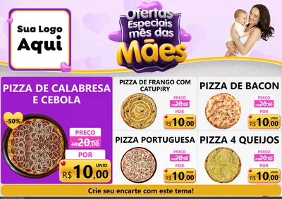 Modelo de Encarte para Encarte A4 Horizontal com o tema Ofertas Especiais - Mês das Mães para Pizzaria