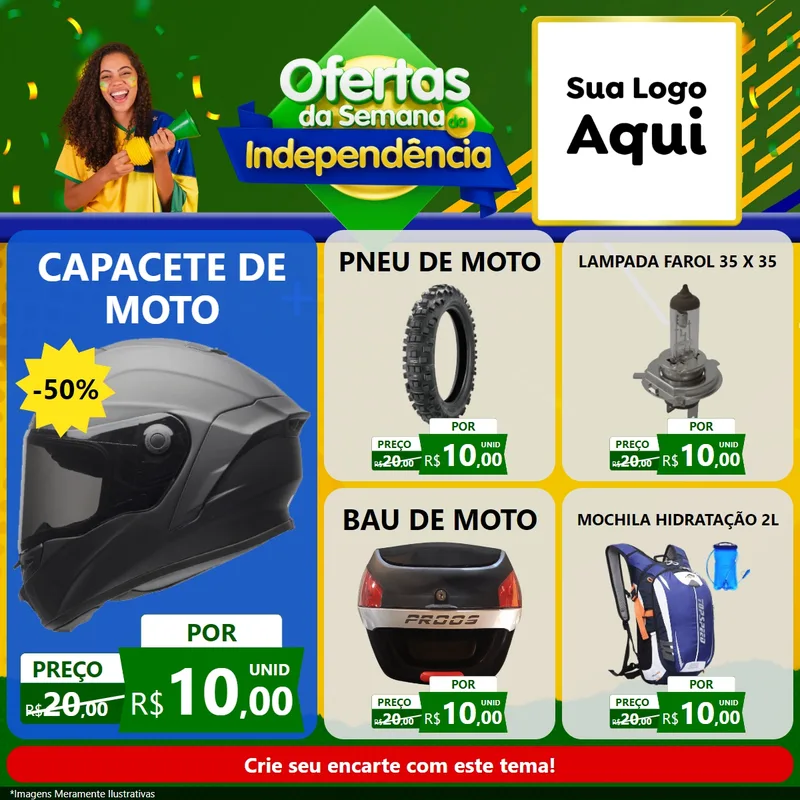 Modelo de Rede Social para Feed Facebook com o tema Ofertas da Semana da Independência para Moto peças