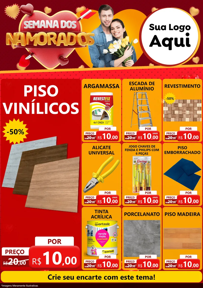 Modelo de Encarte para Encarte A4 Vertical com o tema Semana dos Namorados para Material para Construção