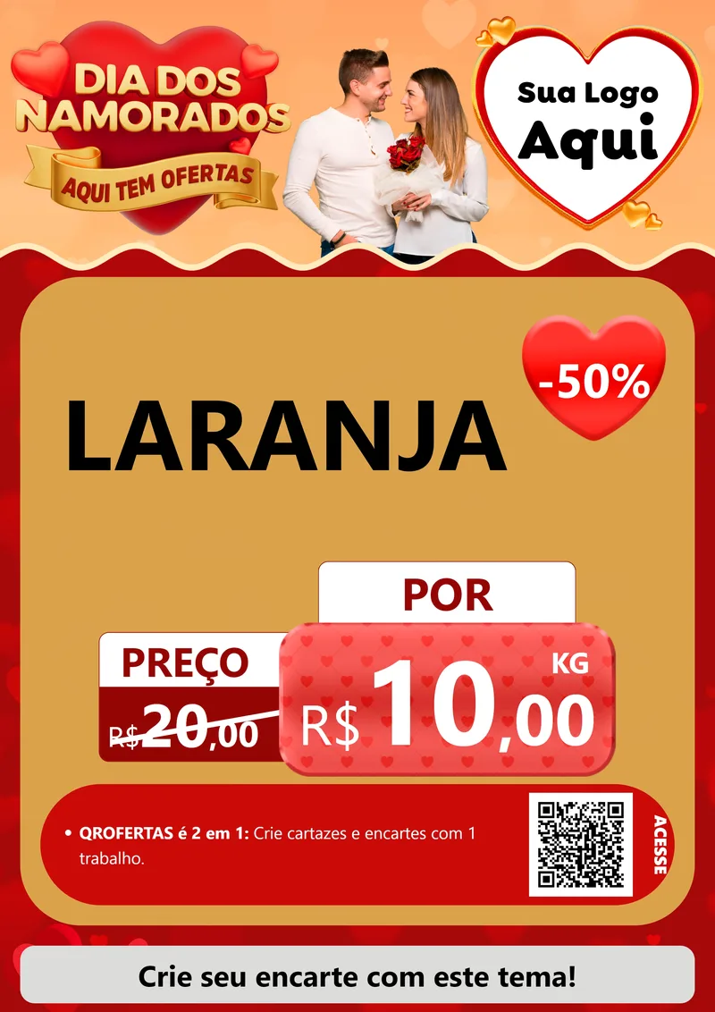 Modelo de Cartaz para Cartaz A4 Vertical com o tema Dia dos Namorados - Aqui Tem Ofertas para Hortifrúti