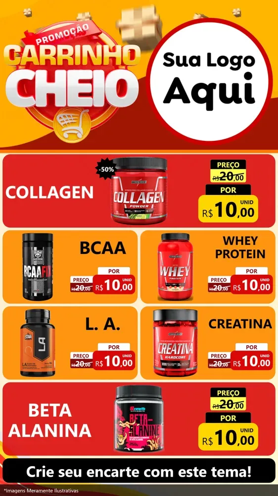 Modelo de TV para TV Vertical com o tema Promoção carrinho cheio para Suplementos alimentares