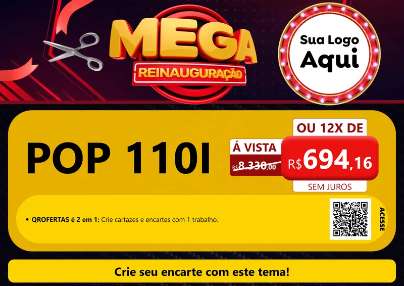 Modelo de Cartaz para Cartaz A4 Horizontal com o tema Mega Reinauguração para Concessionaria de Motos
