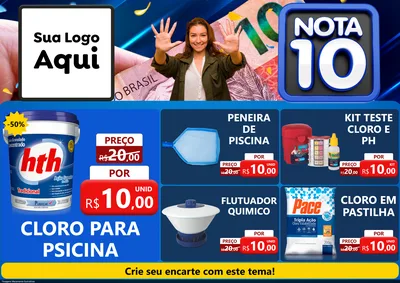 Modelo de Encarte para Encarte A4 Horizontal com o tema Nota 10 para Produtos para Piscina