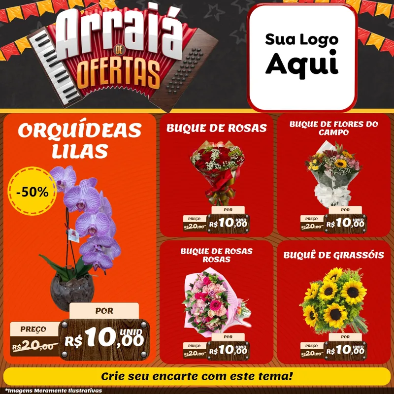 Modelo de Rede Social para Feed Facebook com o tema Arraiá de Ofertas - Junina para Floricultura e jardim