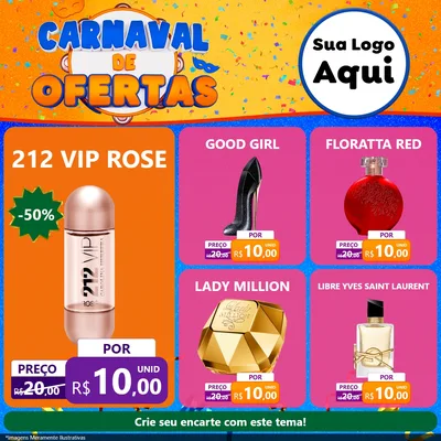 Modelo de Rede Social para Feed Facebook com o tema Carnaval de Ofertas para Perfumes