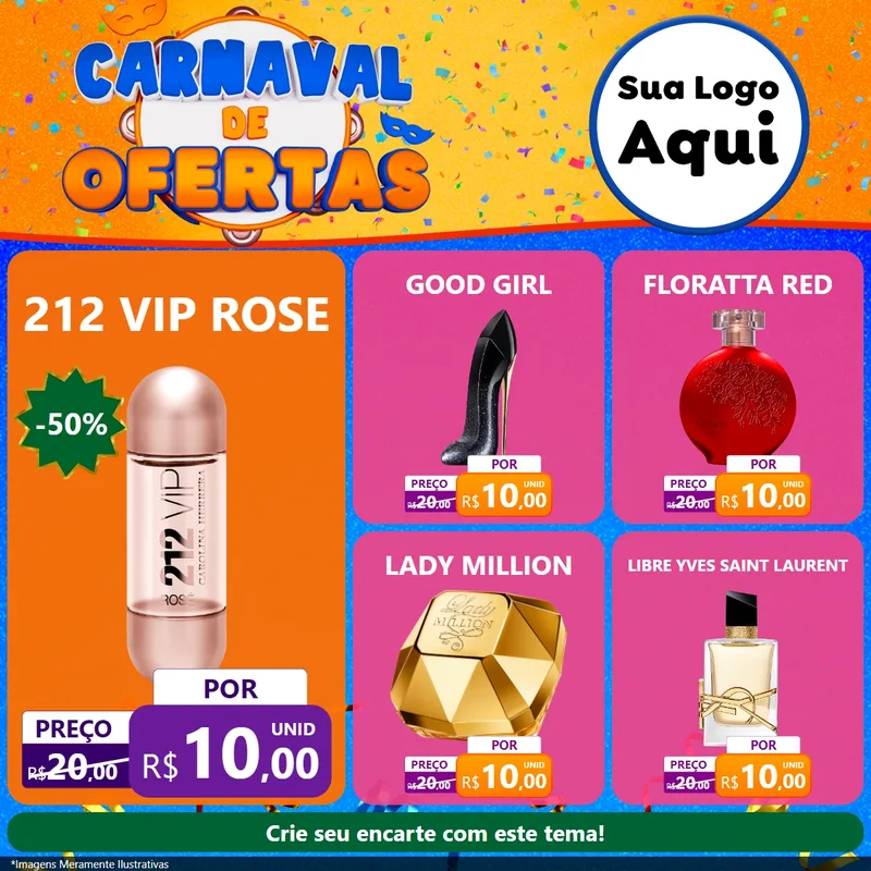 Modelo de Rede Social para Feed Facebook com o tema Carnaval de Ofertas para Perfumes