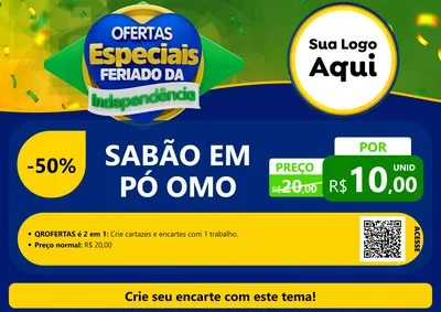 Modelo de Cartaz para Cartaz A4 Horizontal com o tema Ofertas Especiais Feriado da Independência para Produtos de Limpeza