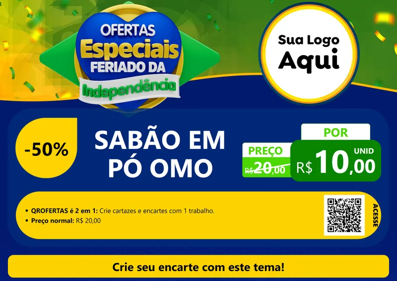 Modelo de Cartaz para Cartaz A4 Horizontal com o tema Ofertas Especiais Feriado da Independência para Produtos de Limpeza