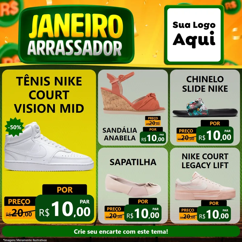 Modelo de Rede Social para Feed Facebook com o tema Janeiro Arrasador para Calçados