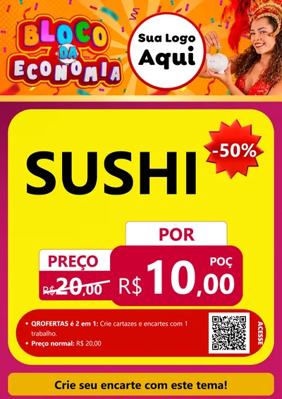 Modelo de Cartaz para Cartaz A4 Vertical com o tema Bloco da Economia para Comida japonesa