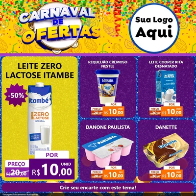 Modelo de Rede Social para Feed Facebook com o tema Carnaval de Ofertas para Frios e Laticínios