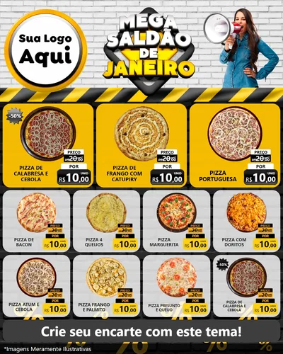 Modelo de Rede Social para Feed Instagram com o tema Mega Saldão de Janeiro para Pizzaria
